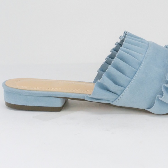 Women's Blue Suede Slip-On Mule Double Ruffles - Picture 3 of 3
